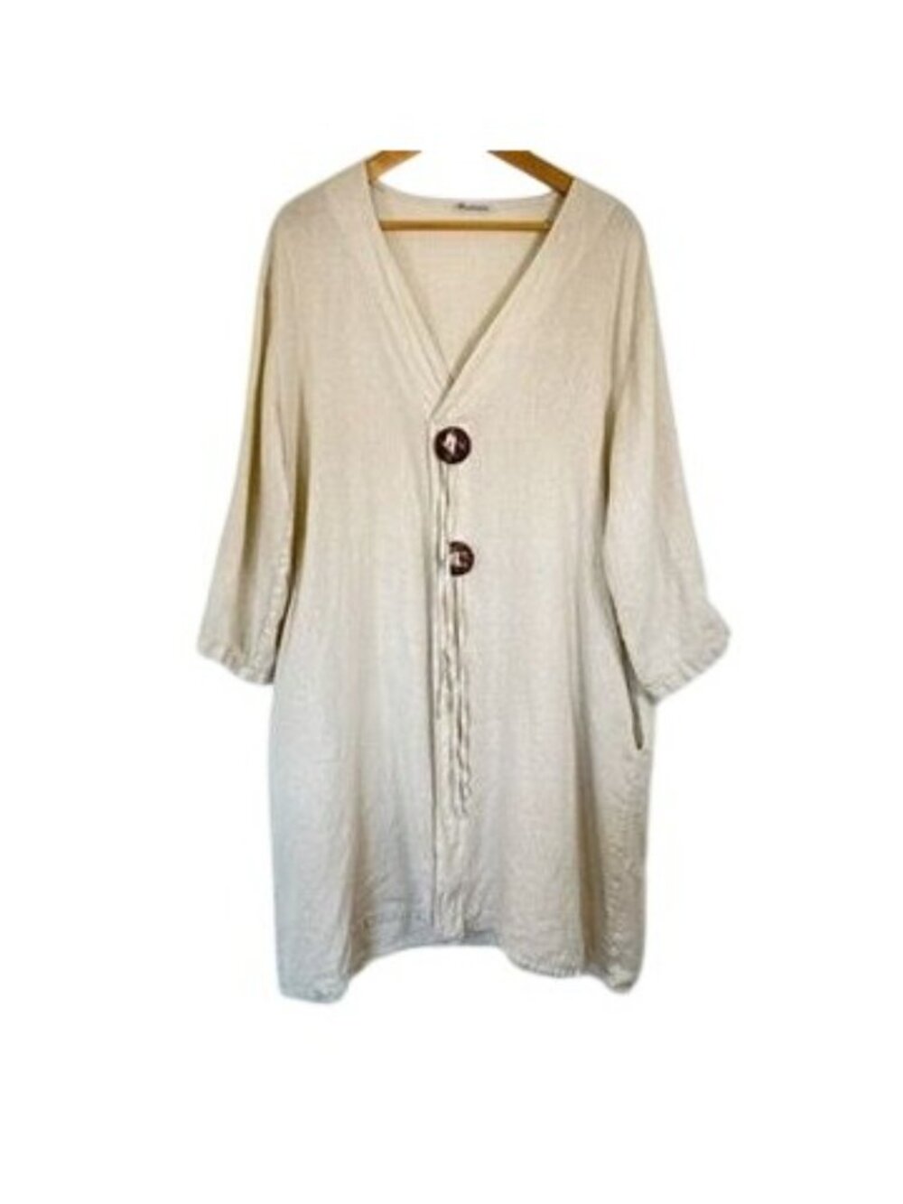 Linen Lagenook Oversized Tunic Dress Beach Cover up Coverup Coconut Button Boho - Picture 2 of 12